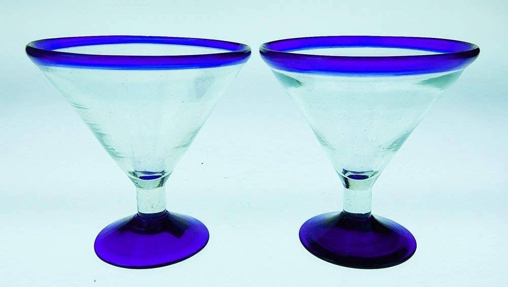 Mexican Glass Margarita Blue Rim 15 Oz with Coronarita Clips Corona Beer Holders (Set of 2) - Hatke