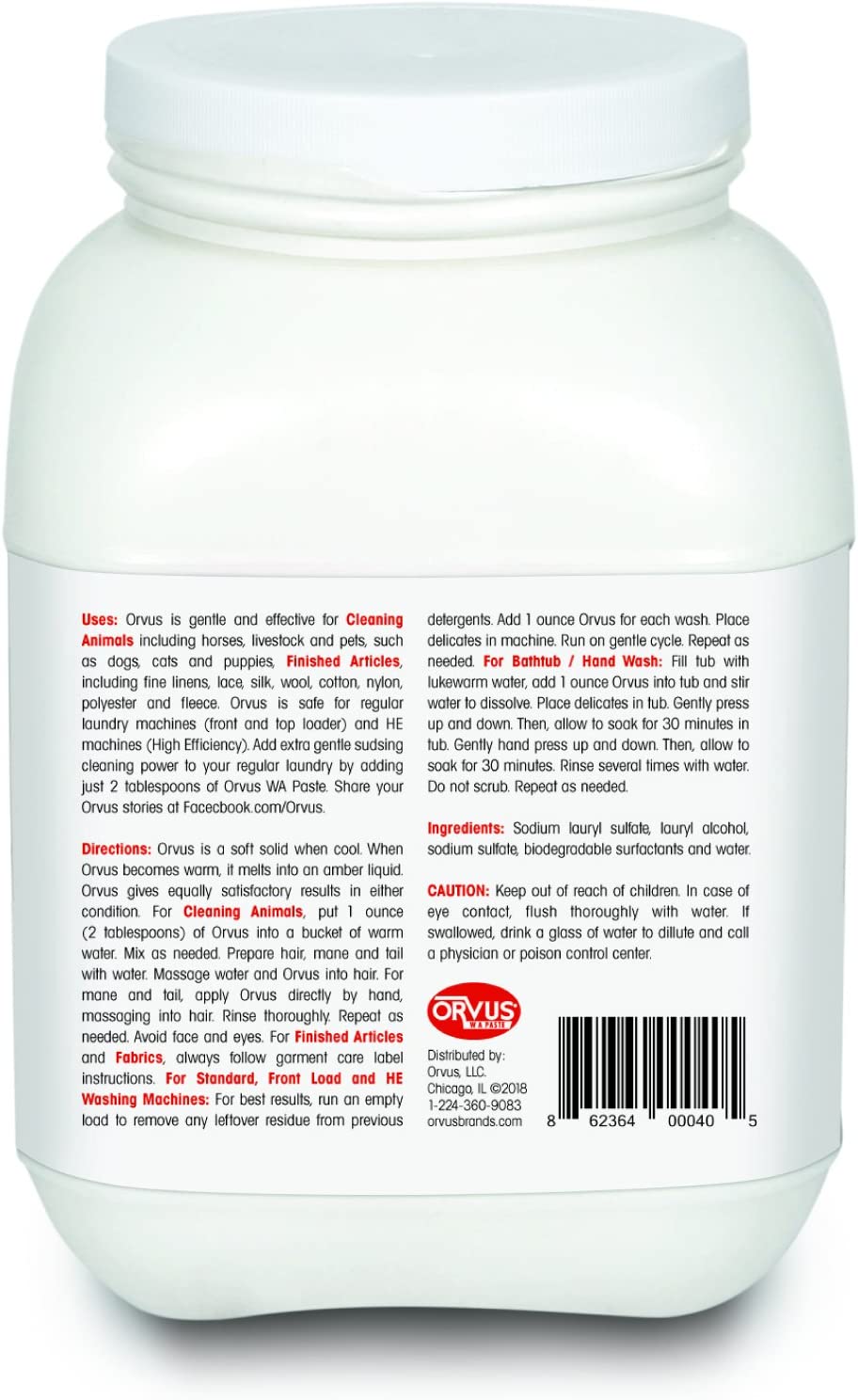 Orvus WA Paste Cleaner Ideal For Cleaning Quilt, Fine Linen, Pets & Livestock 120oz (3.4kg) - Hatke