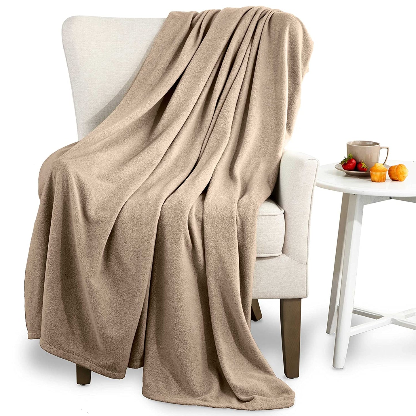 Martex Soft Fleece Polyester Pet-Friendly Full Queen Blanket for Home Bed, Sofa and Dorm - Beige - Hatke