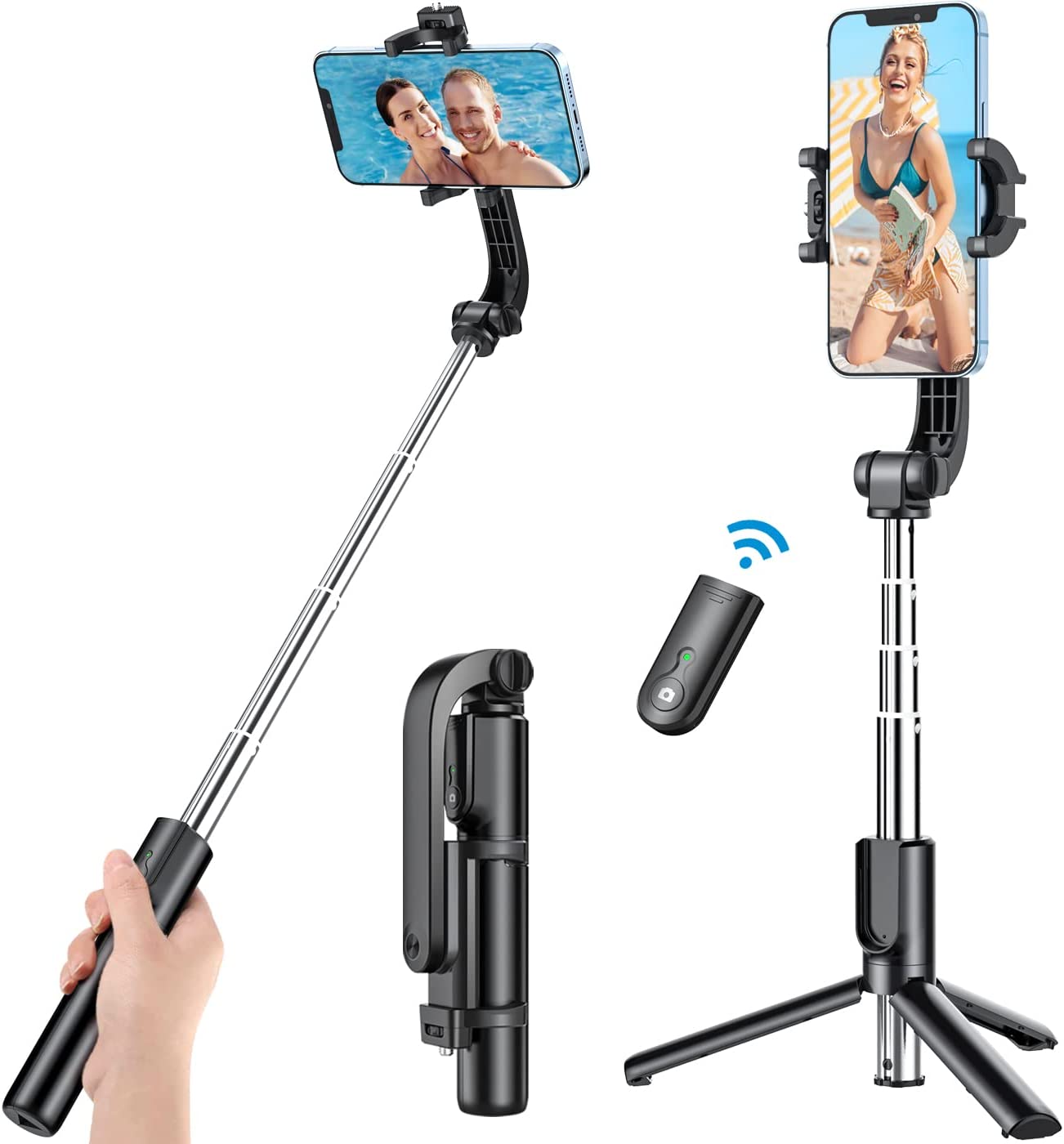 Yoozon Portable Selfie Stick Bluetooth, Extendable Selfie Stick with Wireless Remote and Tripod Stand Selfie Stick for iPhone X/iPhone 8/8 Plus/iPhone 7/iPhone 7 Plus/Galaxy S9/S9 Plus/Note 8/S8/S8 Plus/More - Hatke