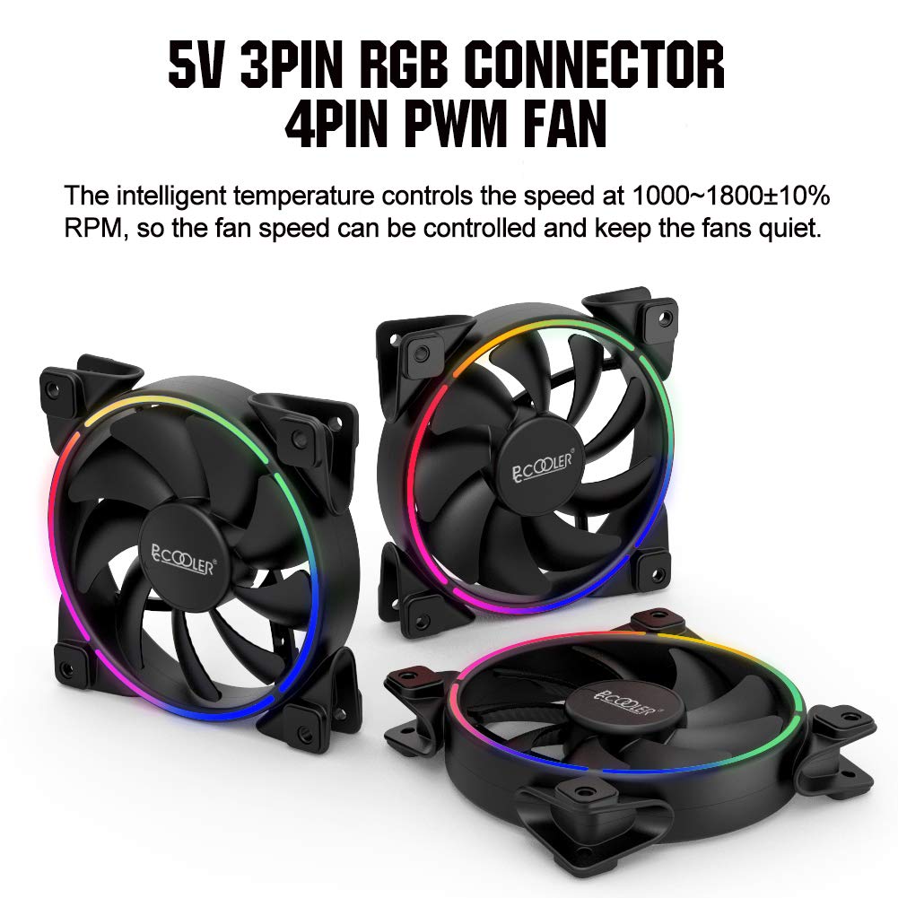 Pccooler 120mm 3 pcs Fan Moonlight Series, PC-3M120 RGB LED Computer Case Fan - PWM PC Cooling Fan - Dual Light Loop Quiet Fan/Multiple Light Modes with Controller for PC Cases, CPU Coolers - Hatke