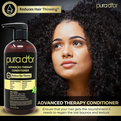 PURA D'OR Advanced Therapy Conditioner (16oz) For Increased Moisture, Strength, Volume & Texture, No Sulfates, Made with Argan Oil & Biotin, All Hair Types, Men & Women (Packaging May Vary) - Hatke