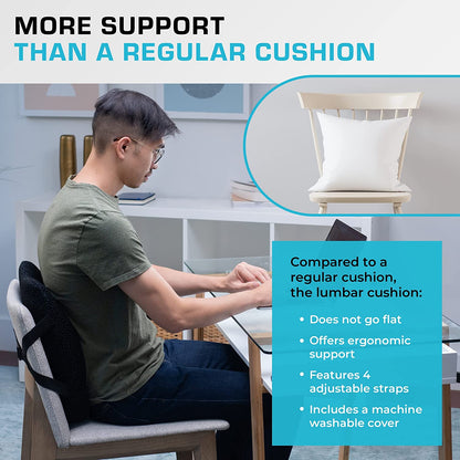 Xtreme Comforts Lumbar Back Support Pillow for Office Chair Cushion, House Chair Cushions, & Car Truck Seat - Memory Foam Office Chair Back Support with Adjustable Strap - Hatke