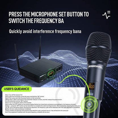 Riworal Wireless Microphone System Uhf Cordless Handheld Dual Mic Set Dynamic with BT Receiver Box + Volume Control (SLXD4) - Hatke