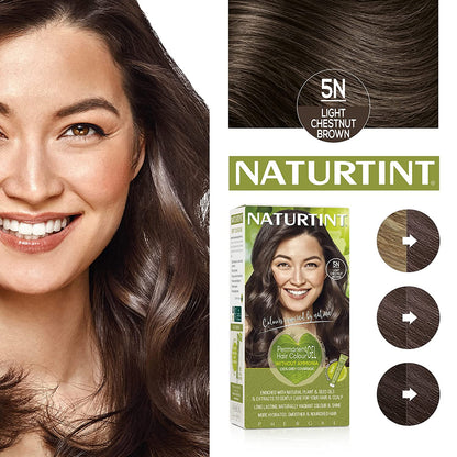 Naturtint Permanent 5N Light Chestnut Brown Hair Colour Gel, Ammonia Free, Long Lasting Gray Coverage - 170ml - Hatke