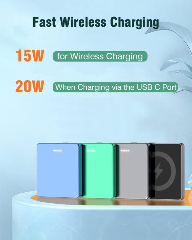 AmberVec Magnetic Wireless Charger, Portable 10,000 mAh Battery Pack Compatible with Magsafe -Blue - Hatke