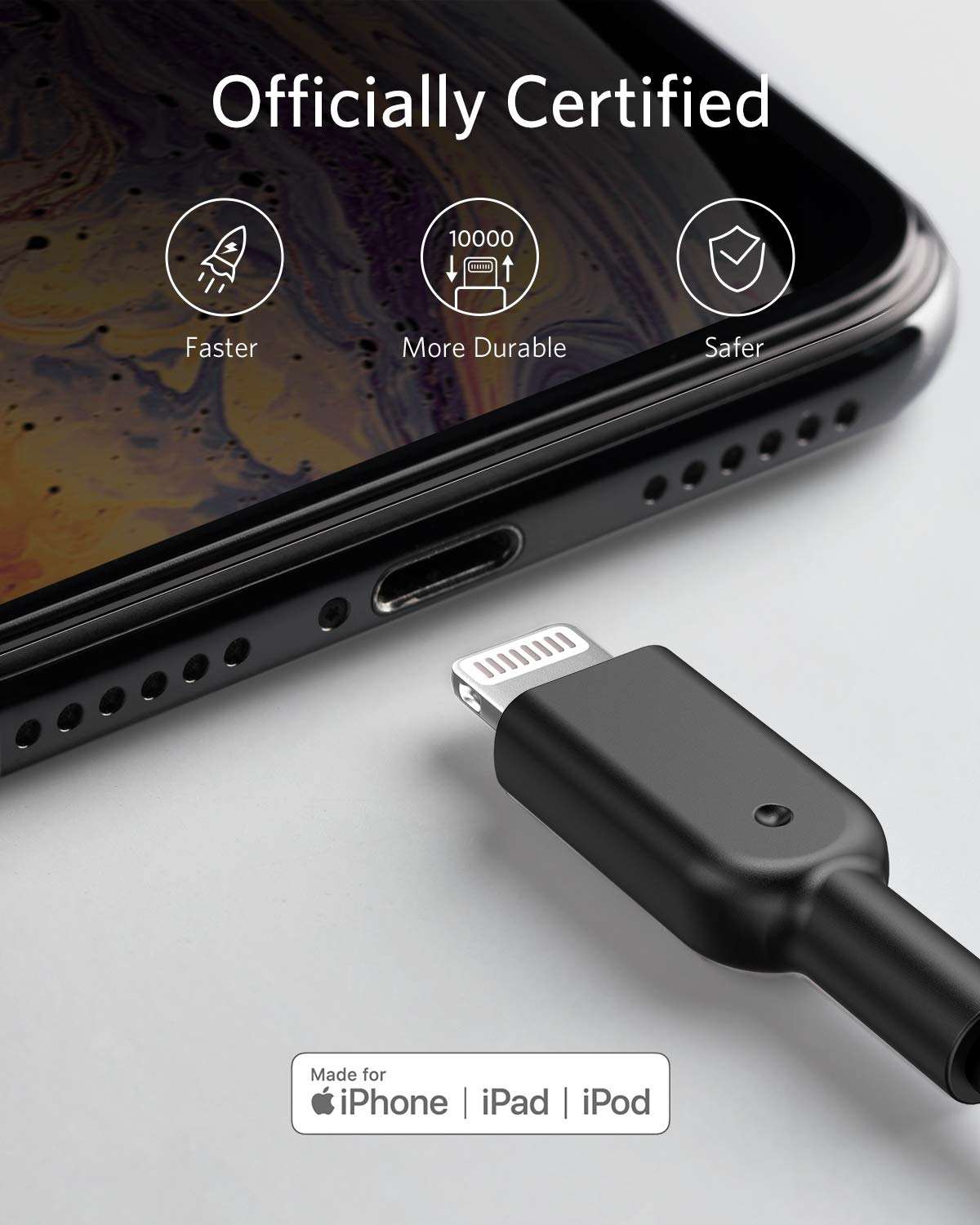 Anker A8433 Powerline II Lightning Cable (6ft), MFi Certified for iPhone 11 / XS/XS Max/XR/X / 8/8 Plus /7/7 Plus / 6/6 Plus - Hatke