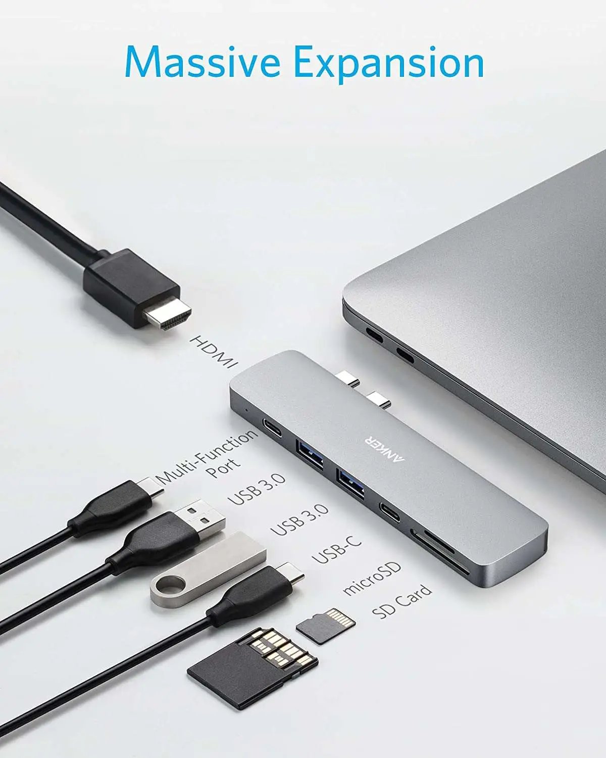 Anker USB C Hub, 341 USB-C Hub (7-in-1) with 4K HDMI, 100W Power Delivery,  USB-C and 2 USB-A 5 Gbps Data Ports, microSD and SD Card Reader, for