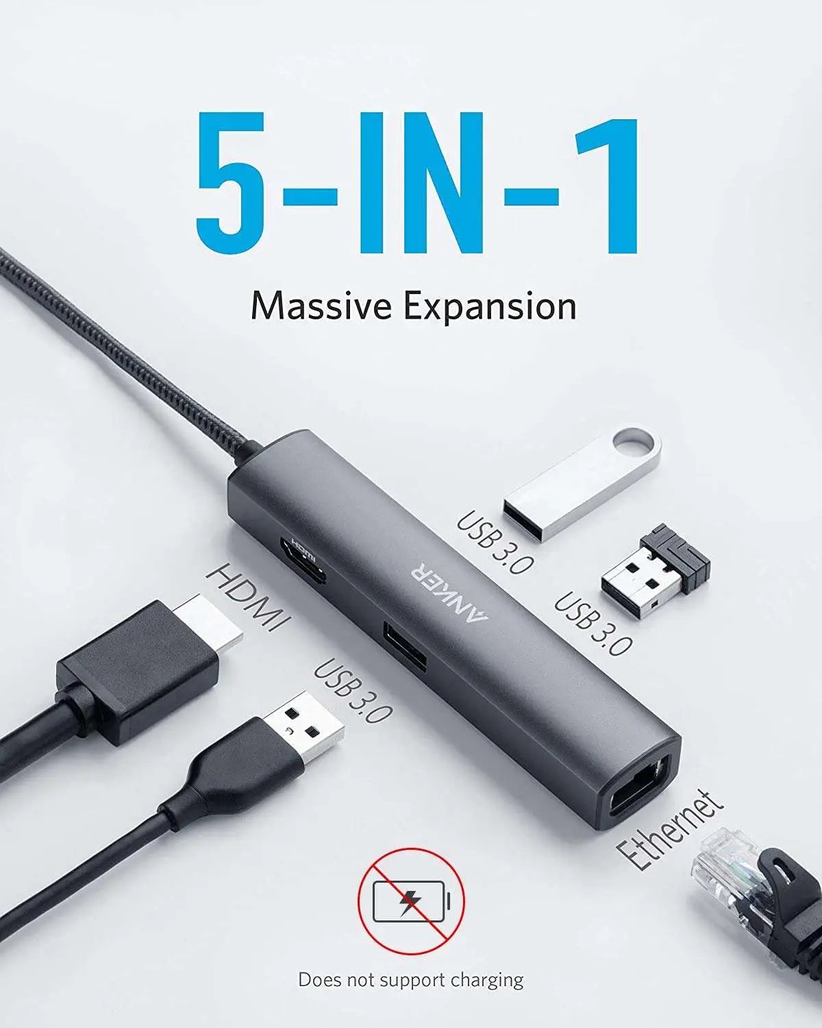 Anker USB C Hub Adapter, 5-in-1 USB C Adapter with 4K USB C to