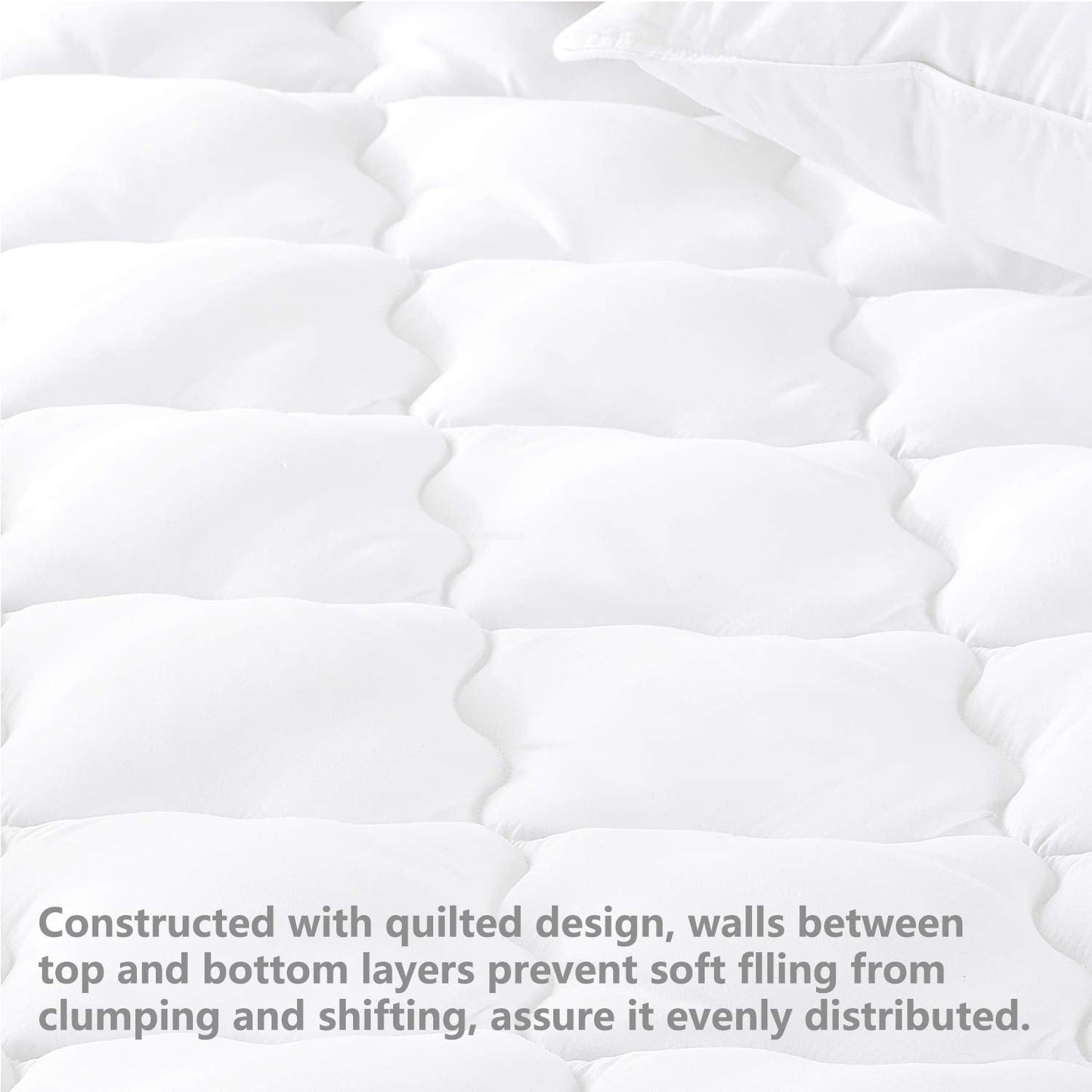 Basic Beyond Waterproof Quilted Mattress Pad (Queen) - Hypoallergenic Soft Down Alternative Fill Mattress Protector, 15" Deep Pocket Fitted Skirt - Hatke