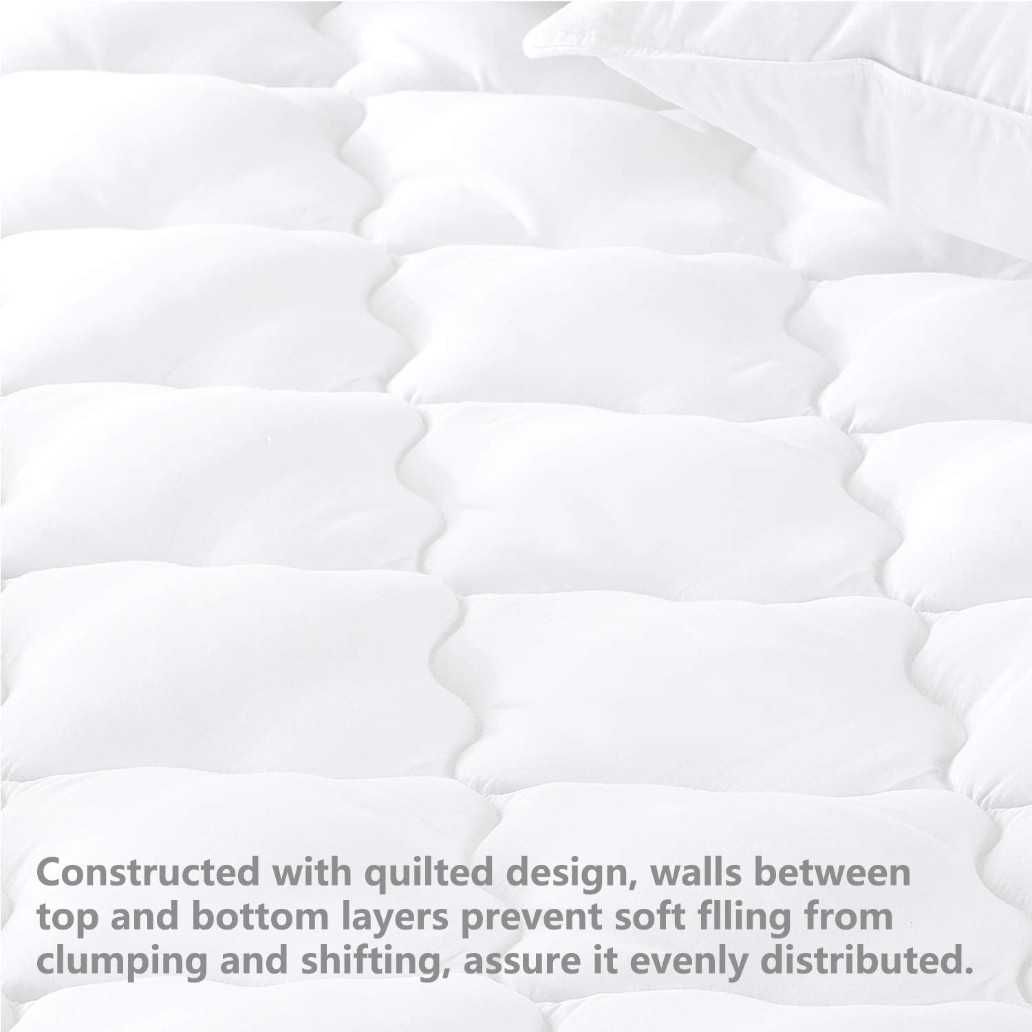 Basic Beyond Waterproof Quilted Mattress Pad (Queen) - Hypoallergenic Soft Down Alternative Fill Mattress Protector, 15" Deep Pocket Fitted Skirt - Hatke