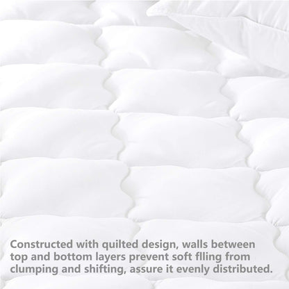 Basic Beyond Waterproof Quilted Mattress Pad (Queen) - Hypoallergenic Soft Down Alternative Fill Mattress Protector, 15" Deep Pocket Fitted Skirt - Hatke