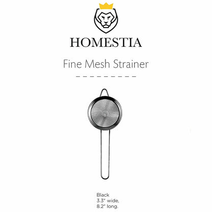 Black Cocktail Strainer Fine Mesh Strainer Stainless Steel Small Strainer Conical Food Strainers 3.3 inch Coffee Strainer with Long Handle Double Straining Utensil by Homestia - Hatke