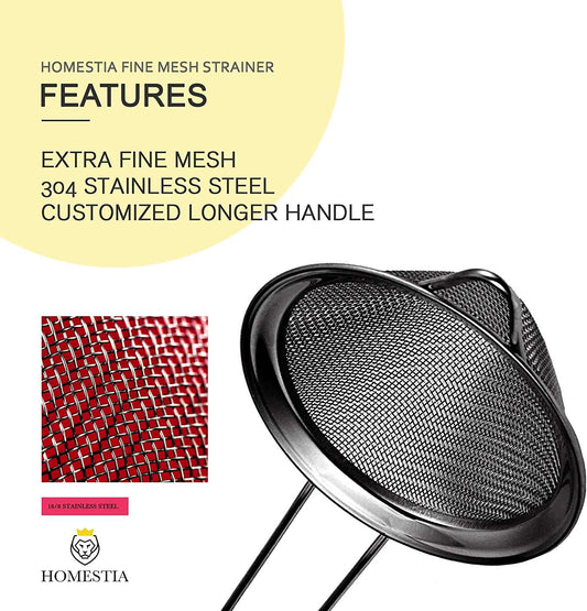 Black Cocktail Strainer Fine Mesh Strainer Stainless Steel Small Strainer Conical Food Strainers 3.3 inch Coffee Strainer with Long Handle Double Straining Utensil by Homestia - Hatke