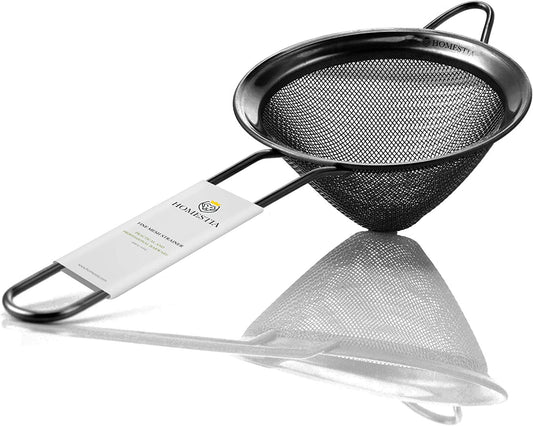 Black Cocktail Strainer Fine Mesh Strainer Stainless Steel Small Strainer Conical Food Strainers 3.3 inch Coffee Strainer with Long Handle Double Straining Utensil by Homestia - Hatke