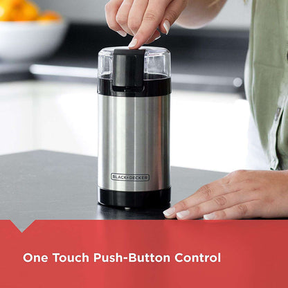 BLACK+DECKER CBG110S Coffee Grinder, One Touch Push-Button Control, Stainless Steel - Hatke
