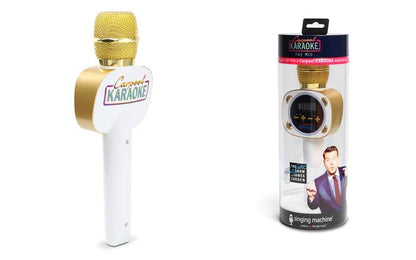 Carpool Karaoke The Mic 1.0, Bluetooth Wireless Karaoke Microphone System, White CPK545 by Singing Machine, Gold & White - Hatke