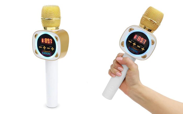 Carpool Karaoke The Mic 1.0, Bluetooth Wireless Karaoke Microphone System, White CPK545 by Singing Machine, Gold & White - Hatke