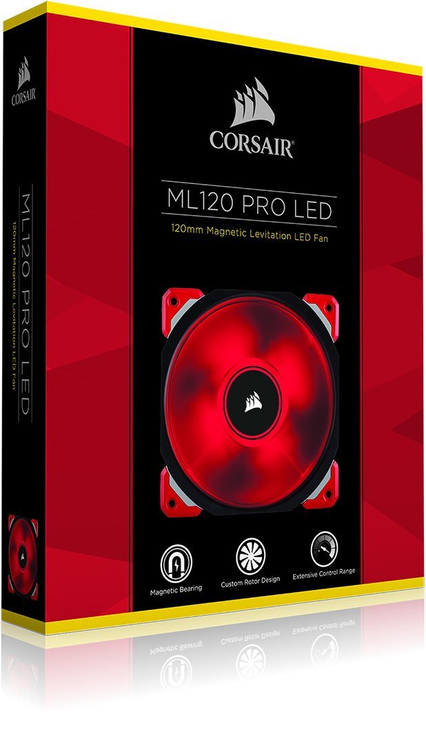 Corsair ML120 PRO LED, Red, 120mm Premium Magnetic Levitation Fan - Hatke