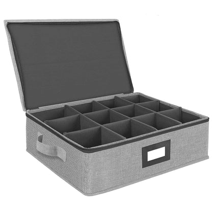 Cup/Mug Storage Chest Box with Lid and Handles, Holds 12 Coffee Mugs and Tea Cups, Hard Shell and Stackable (Grey) - Hatke