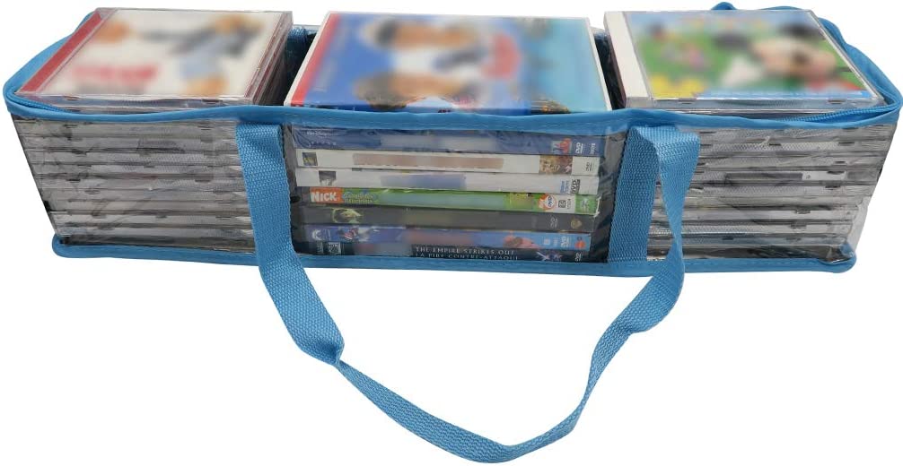 Evelots CD/DVD Storage Bag-2 in 1-Hold 24 CDs/8 DVDs Each Bag-Blue Stripe-Set of 2 - Hatke