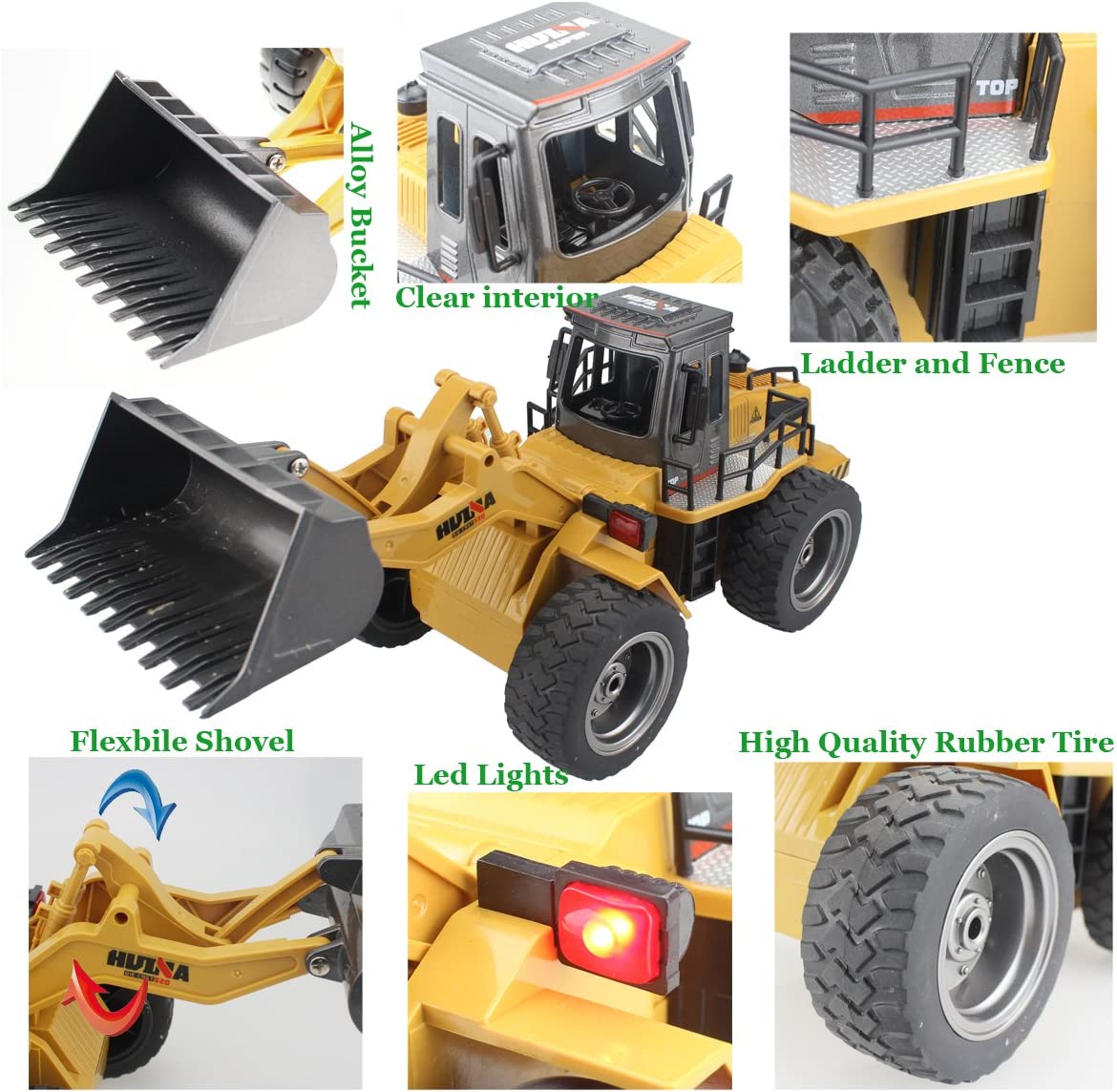 Fistone RC 6 Channel Front Loader Bulldozer Dump Truck Alloy Shovel Loader Tractor Truck  2.4G Radio Control 4 Wheel 4WD Front Loader Construction Vehicle Electronic Toys Game Hobby Model with Light and Sounds - Hatke