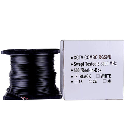 FIVE STAR Cable Combo of 500 ft RG59 Siamese CCTV Coaxial Black Cable, 20AWG with 18/2 18AWG Power - Hatke