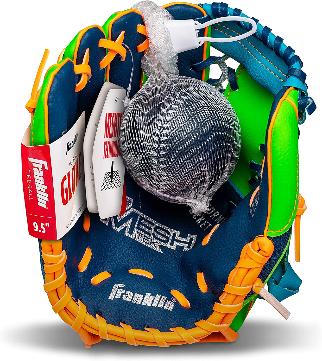 Franklin Sports Kids Tee Ball Meshtek Baseball Glove with Foam Ball Set - 9.5" Inch - Hatke