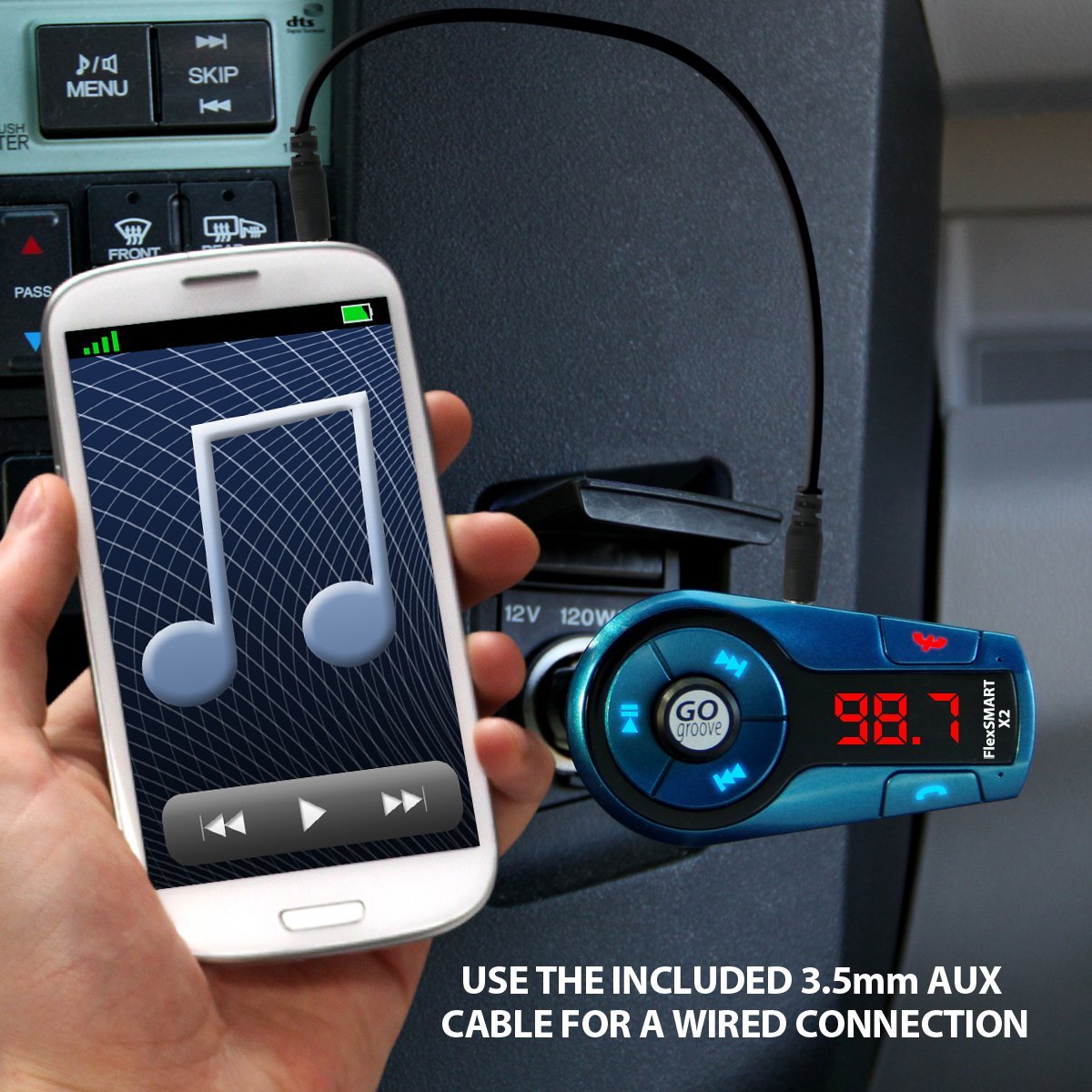 GOgroove FlexSMART X2 Mini In-Car Bluetooth FM Transmitter for Charging, Music Control & Hands-Free Calls (Open Box) - Hatke
