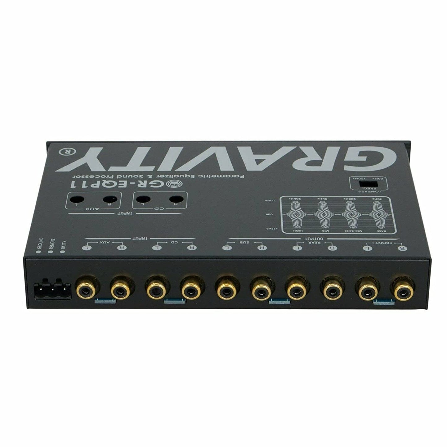 Gravity GR-EQP11 Digital Bass Machine 1/2 Din 9V 4-Way Car Parametric Equalizer w/Front, Rear + Sub Output and Night Illumination - Hatke