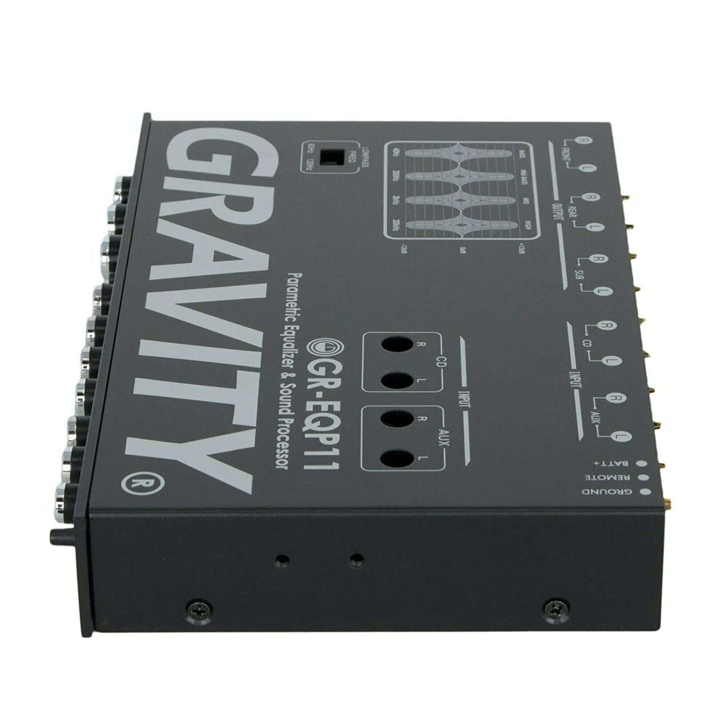 Gravity GR-EQP11 Digital Bass Machine 1/2 Din 9V 4-Way Car Parametric Equalizer w/Front, Rear + Sub Output and Night Illumination - Hatke