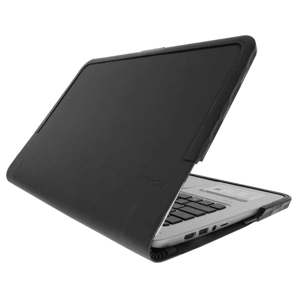 HP Chromebook 14-x030nr - SoftShell - Black - Black - Silicone Bumpers with Polycarbonate Frame - Rugged Shock Absorbing Protective Dual Layer Cover Case - Hatke