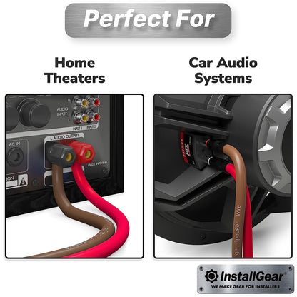 InstallGear 16 Gauge AWG Speaker Wire True Spec and Soft Touch Cable Wire (250ft Red/Black) | for Car Speakers, Stereos, Home Theater Speakers, Surround Sound, Radio | 16 Gauge Wire/Speaker Cable - Hatke