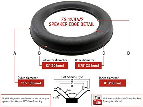 JL Audio Single 12" 12W7 Foam Speaker Repair Kit, Super Wide Roll, 12W7, FSK-12JL-W7-1 (SINGLE) - Hatke