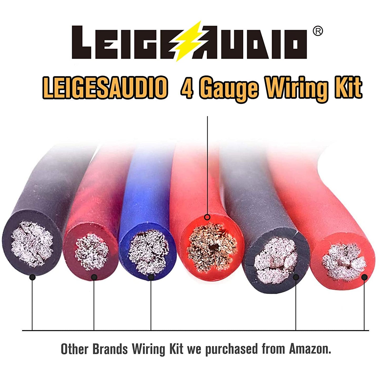 LEIGESAUDIO 4 Gauge Amp Wiring Kit Ture 4 AWG Amplifier Installation Wiring Kit - Car Subwoofer Wiring Kit Helps You Make Connections and Brings Power to Your Radio, Subwoofer and Speakers - Hatke