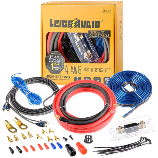 LEIGESAUDIO 4 Gauge Amp Wiring Kit Ture 4 AWG Amplifier Installation Wiring Kit - Car Subwoofer Wiring Kit Helps You Make Connections and Brings Power to Your Radio, Subwoofer and Speakers - Hatke