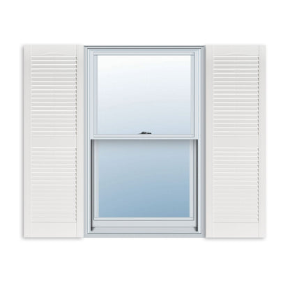 Louver Exterior Vinyl Window Shutters 15 Inch x 35 Inch Standard, White (Pair) - Hatke