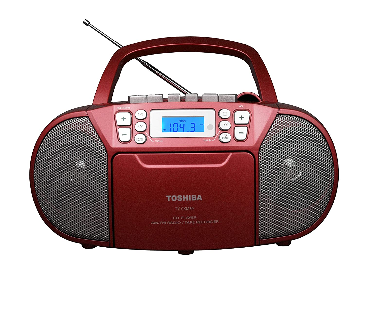 Toshiba TY-CKM39 Portable MP3 CD Cassette Boombox with AM/FM Stereo and Aux Input - Red - (Open Box) - Hatke