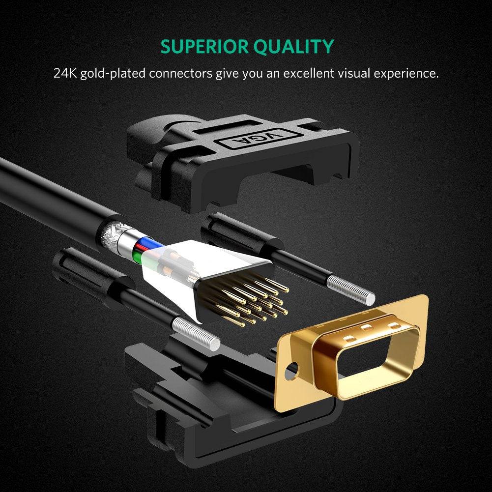 UGREEN VGA Male to Male Video Coaxial Monitor Cable with Ferrite Cores Gold Plated Compatible for Projectors - Hatke