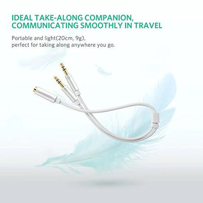 UGREEN Headphone Splitter for Computer 3.5mm Female to 2 Dual 3.5mm Male Headphone Mic Audio Y Splitter Cable Smartphone Headset to PC Adapter (White) - 20897 - Hatke