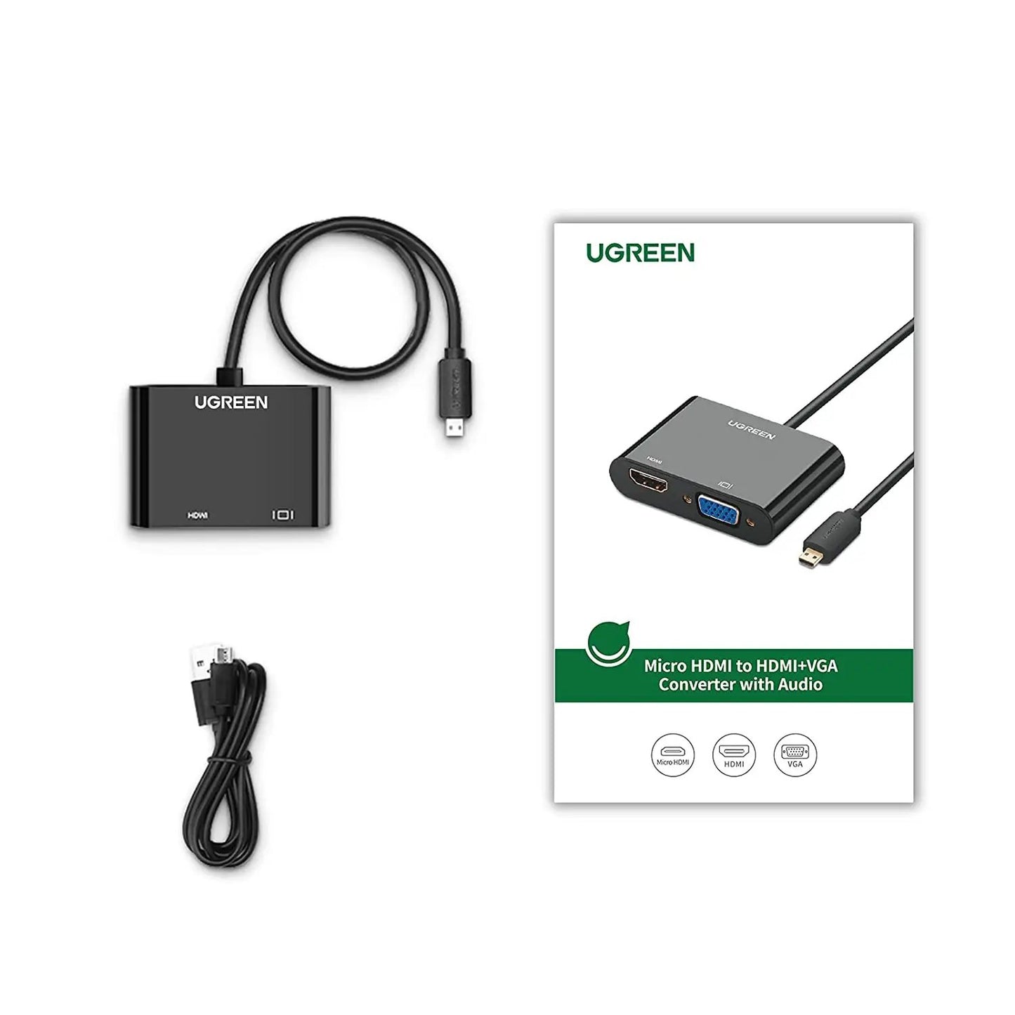 UGREEN Micro HDMI to HDMI + VGA Adapter 30cm (Black) - UGREEN Indonesia  Official