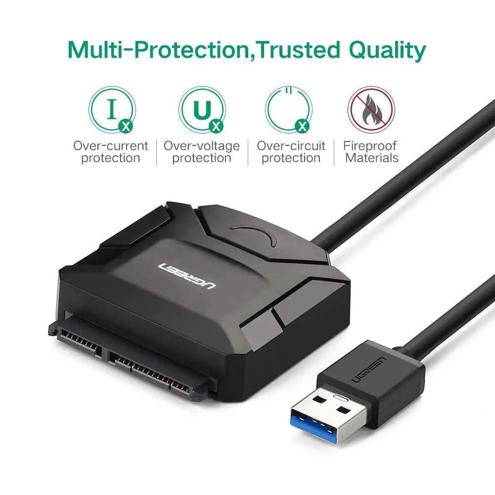 UGREEN USB 3.0 to SATA III Converter Adapter Cable for 2.5"/3.5" SATA HDD/SSD, BLU-RAY DVD, CD-ROM, DVD-ROM, CD-RW, No Switching Adapter 20611 - Hatke