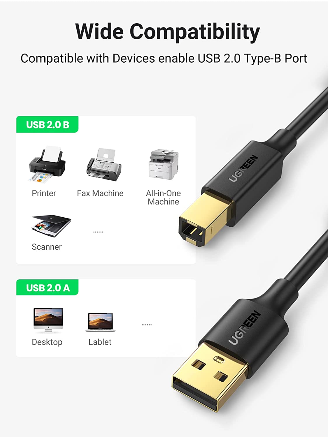 UGREEN USB 2.0 Printer Cable - A-Male to B-Male Cord USB A to B Cable High Speed Scanner Cord Compatible with Hp, Cannon, Brother, Samsung, Dell, Epson, Lexmark, Xerox, Piano, Dac and More 1.5M - 10350 - Hatke