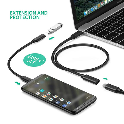 UGREEN USB C Extension Cable - USB 3.1 Gen 2 10Gbps USB C Extender 100W Fast Charging Male to Female Thunderbolt 3 Compatible for Nintendo Switch MacBook Pro iPad Pro Dell XPS Surface Go Hub 0.5M - 40574 - Hatke