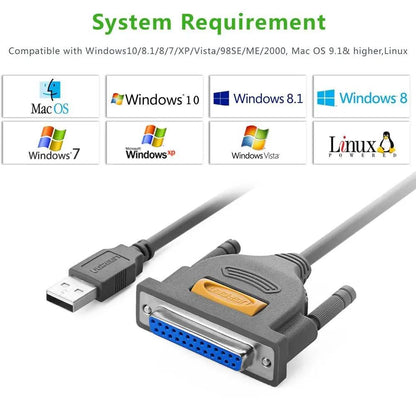 Ugreen USB to DB25 Female Parallel Printer Adapter Cable for Printer, Inkjet, Laser etc, 6ft/2m - Hatke