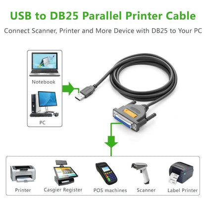 Ugreen USB to DB25 Female Parallel Printer Adapter Cable for Printer, Inkjet, Laser etc, 6ft/2m - Hatke