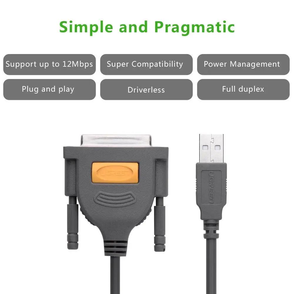 Ugreen USB to DB25 Female Parallel Printer Adapter Cable for Printer, Inkjet, Laser etc, 6ft/2m - Hatke